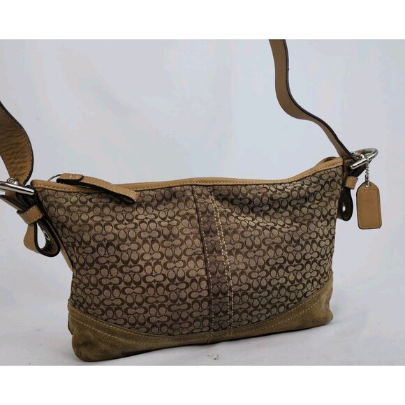 Coach Signature C Jacquard Suede Hobo Shoulder Bag Purse Tan Brown F10945 - Picture 15 of 16